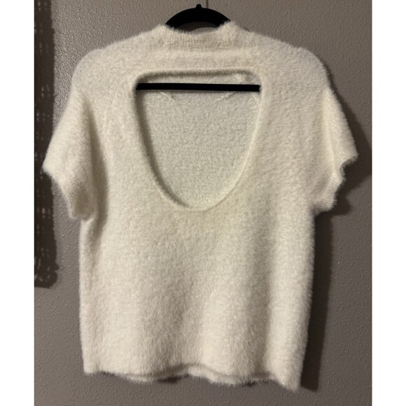 Anthropologie Maeve Sweater Top Medium Mock Neck Open Back Short Sleeve Ivory - Picture 13 of 14